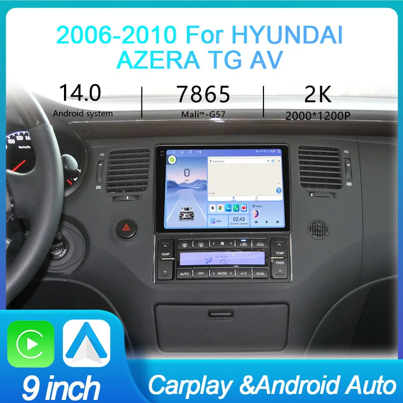 

MeiHua для Hyundai Azera TG AV 2006-2010 2K QLED Android 14, автомобильный радиоприемник, мультимедийный видеоплеер, GPS AI Voice CarPlay, 4G навигация