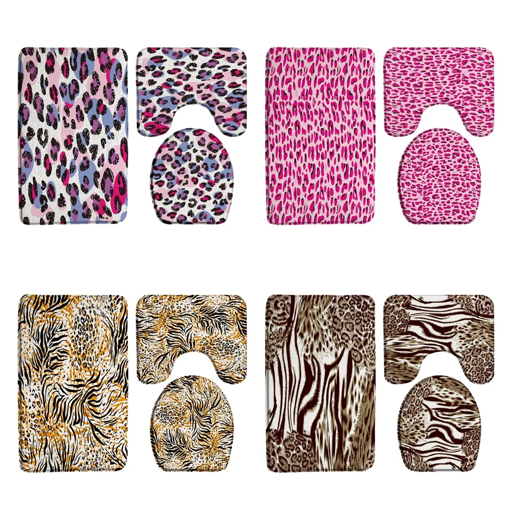 

Fashion Leopard Doormat 3pcs Bath Mat Bathroom Toilet Rug Carpet Flannel Non-slip Bathroom Decor Brown Cheetah Bath Mat Set Rug