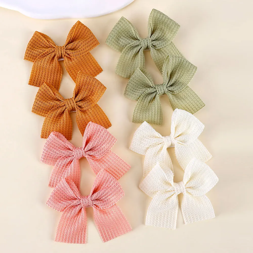 8Pcs/Set New Cute Solid Ribbon Bowknot Hair Clips For Girls Handmade Bows Hairpin Barrettes Kids Headwear Hair Accessories