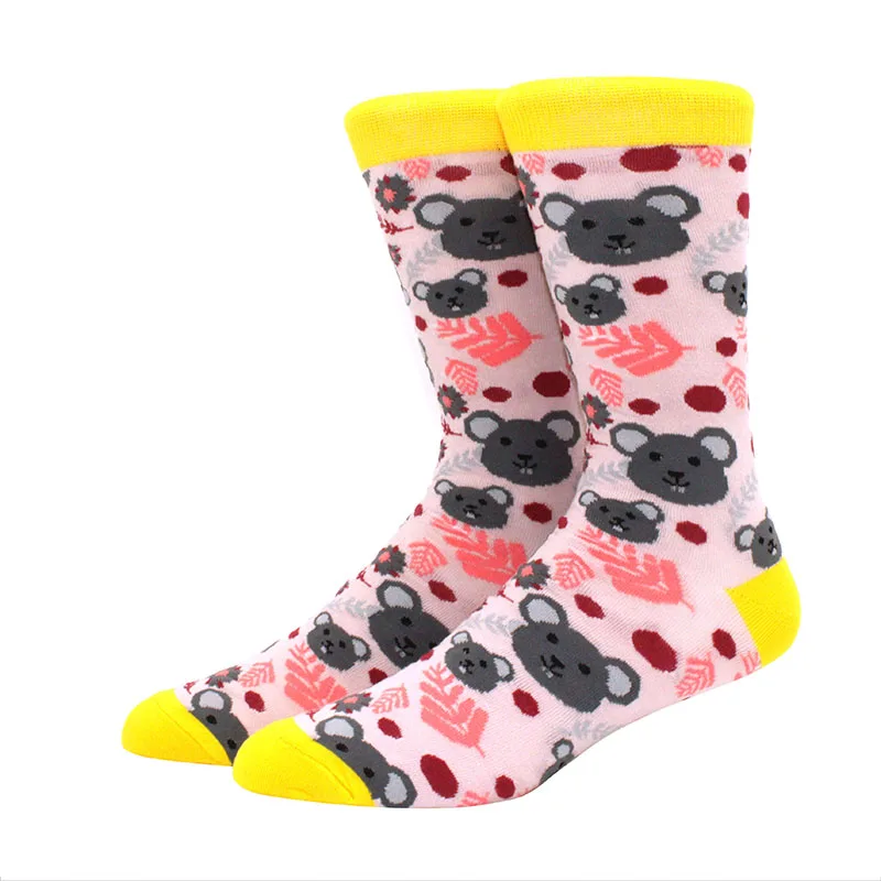 Men happy fun socks printing art cute spring animal socks panda cow sheep bulldog cotton fashion harajuku colorful socks