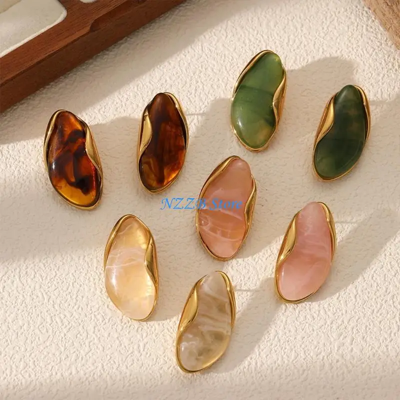 

T21F Gold Plated Earrings Geometric Resin Ear Studs Stainless Steel Women Accessory