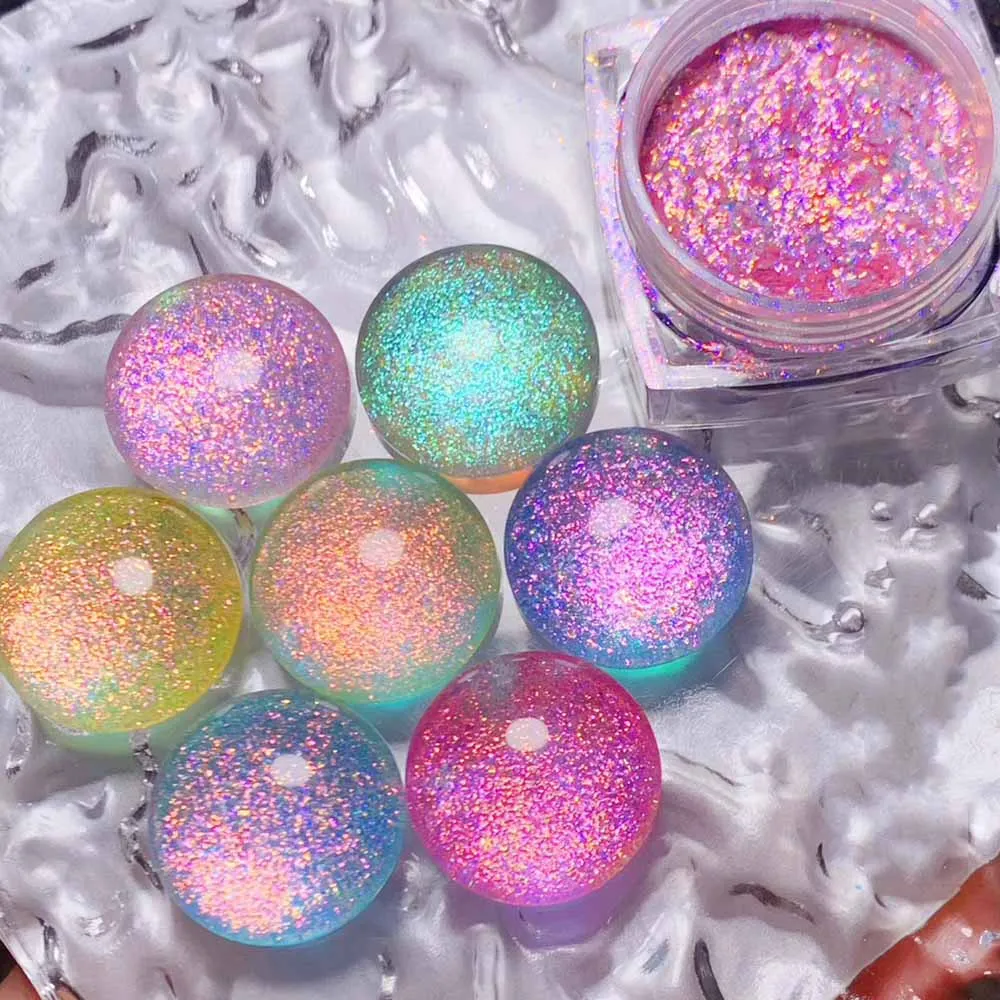 1Jar Blue Aurora Chameleon Nail Glitter Powders Holographic Rainbow Mermaid Unicorn Chrome UV Gel Polish Pigment DIY Manicure