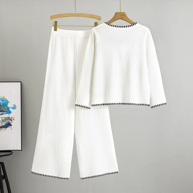 2-teiliges Set, muslimische Strick-Outfits, Damen-Strickjacke, Pullover, Knöpfe, Taschen, gestrickt, weites Bein, Hosenanzug, lässige Strickwaren, Herbst 2025