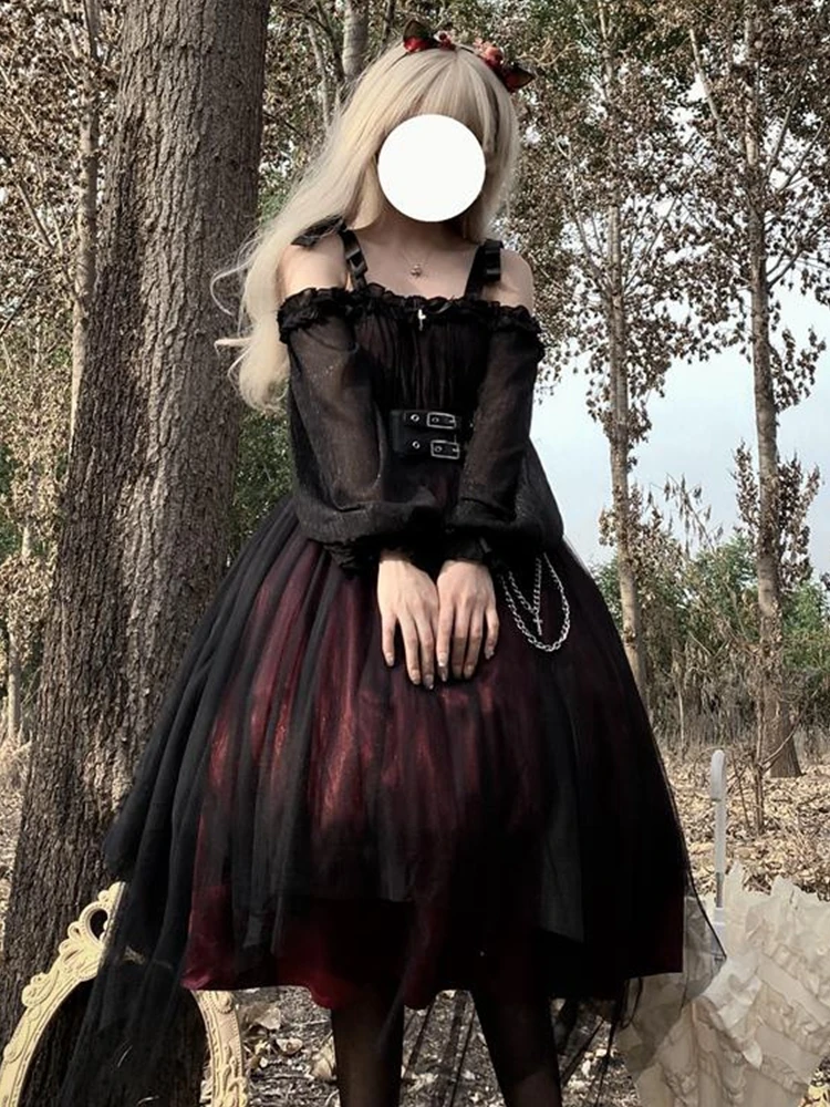 Coalfell Originele Vreemde Op Gothic Lolita Jurk Zwarte Franse Dagelijkse Vintage Donkere Lolita Lange Jurk