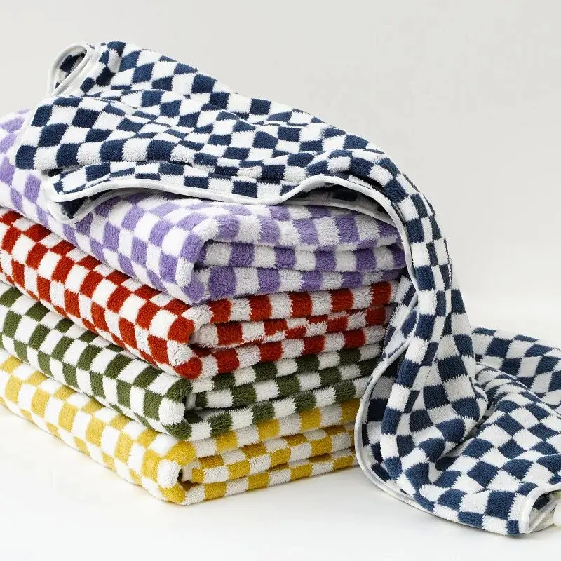 

Vintage Checkerboard Towel Cotton Absorbent Soft Skin Friendly Face Towel for Home Bathroom Hotel Beauty Salon Outdoor