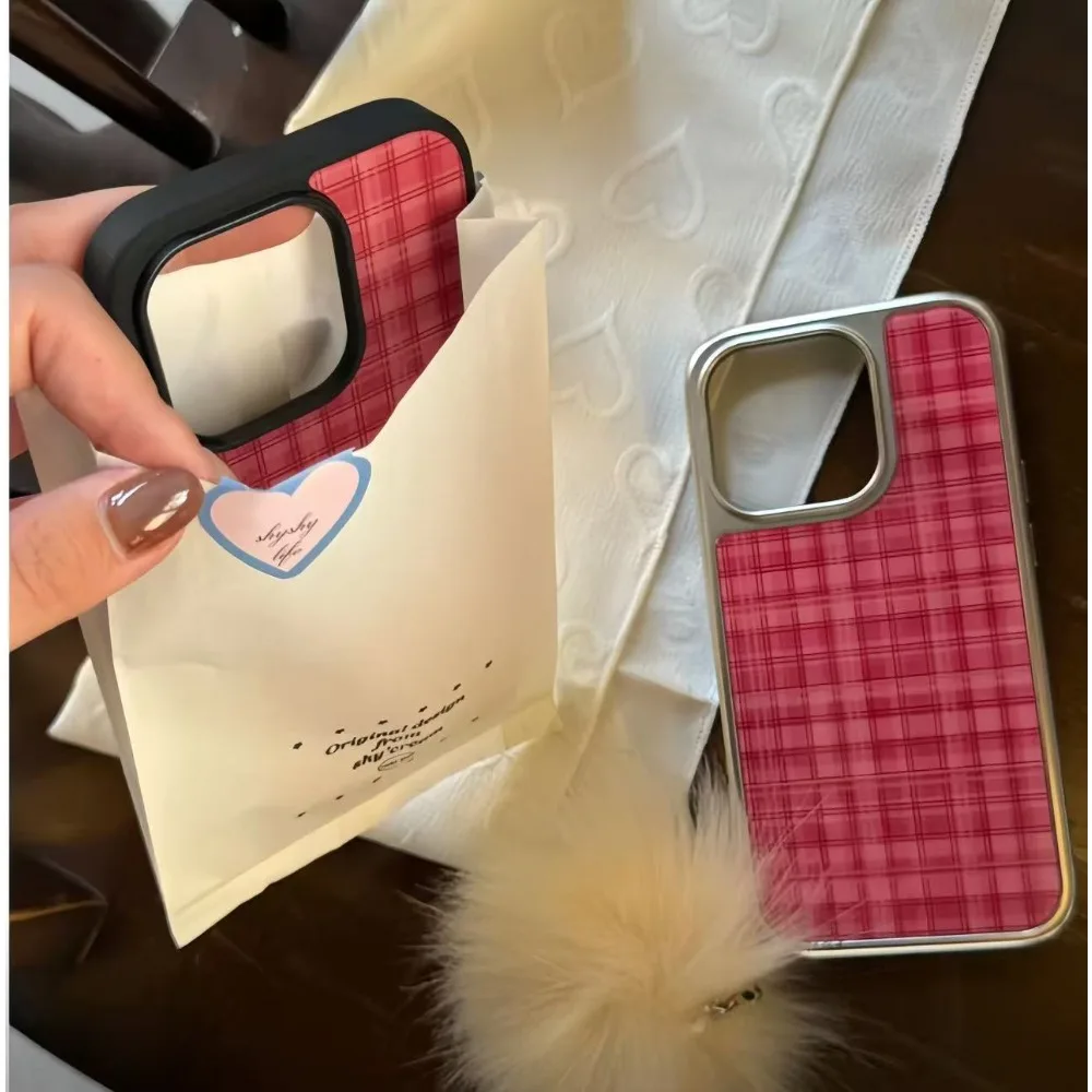 Ins الوردي الأحمر متقلب نمط جراب هاتف بولي TPU مكافحة الإفلات جراب هاتف آيفون XR/11/12/13/14/15/16/17 برو ماكس جراب هاتف