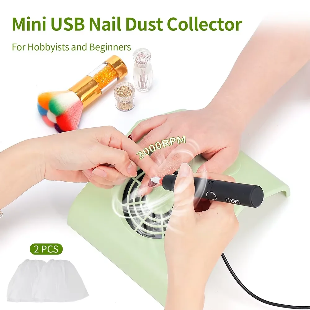 

LINMANDA USB Mini Nail Dust Collector With 2 Dust Filter Bags Vacuum Filte Cleaner Strong Power Low Noise Nail Art Tool