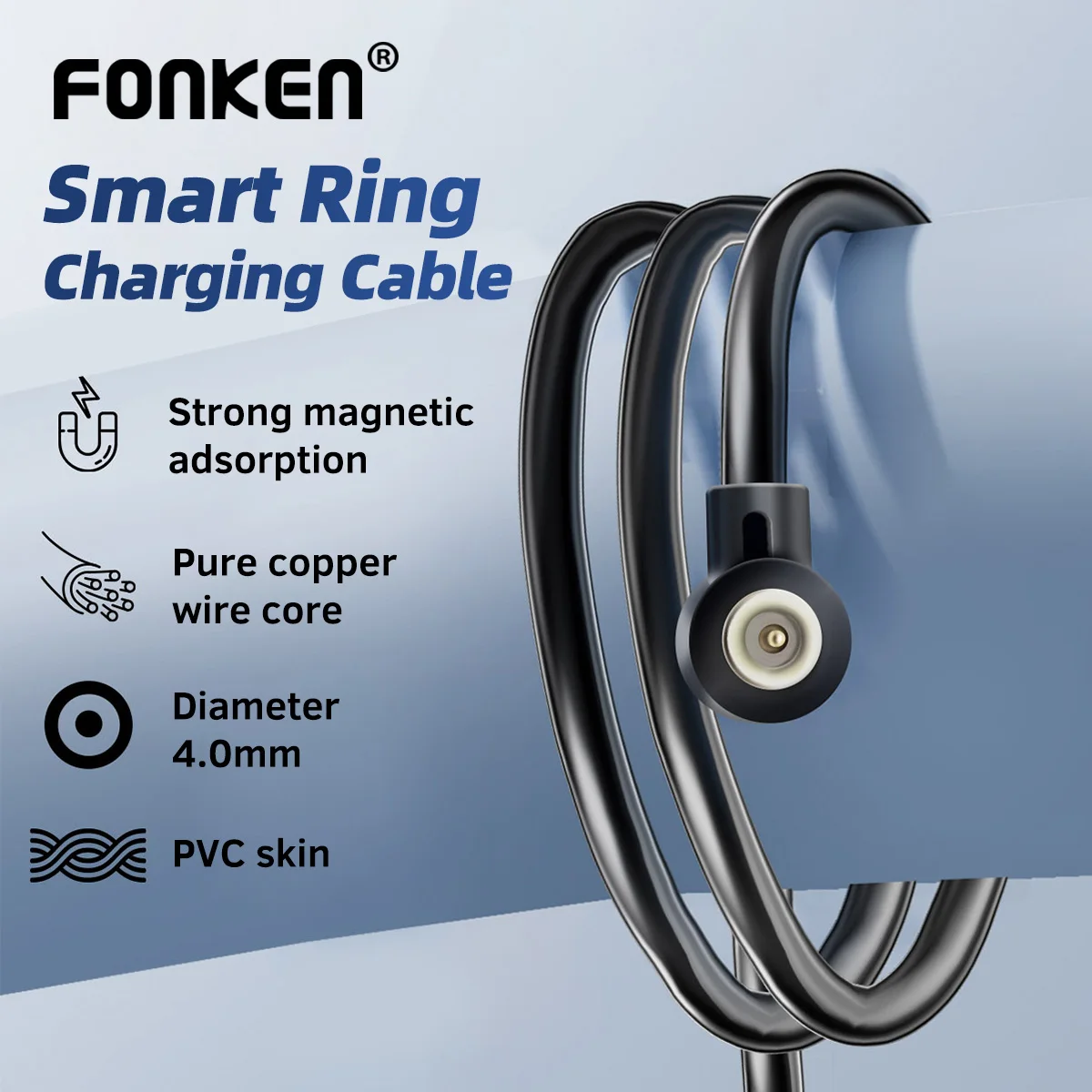 

4mm 2pin Small Waterproof Circular Magnetic Connector USB Magnetic Base Smart Ring Charging Cable for R02 R09 R18 & More Devices