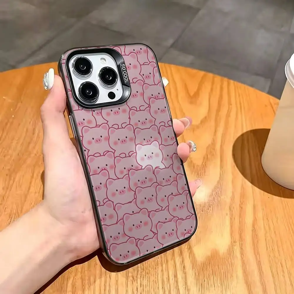 L-LuLu Cartoon Pig  Phone Case For iPhone 17,16,15,14,13,12,11 Plus,Pro Max,XS,Colored silver phone case