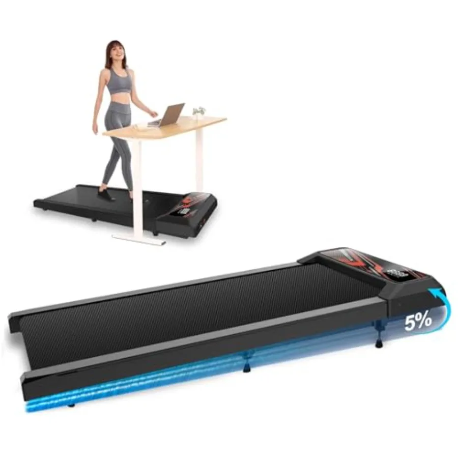 Under Desk Treadmill for Home and Office Use Steel Frame Walking Pad with Black Finish Ultra-Quiet 2.5 HP Motor 15 Incline LED