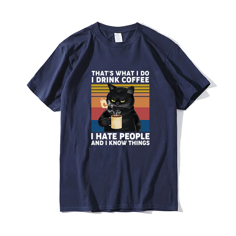 Funny Black Cat t shirt men clothing That's What I Do I Drink Coffee I Hate People Vintage Men's T-Shirt coffee cat Tops XS-3xl