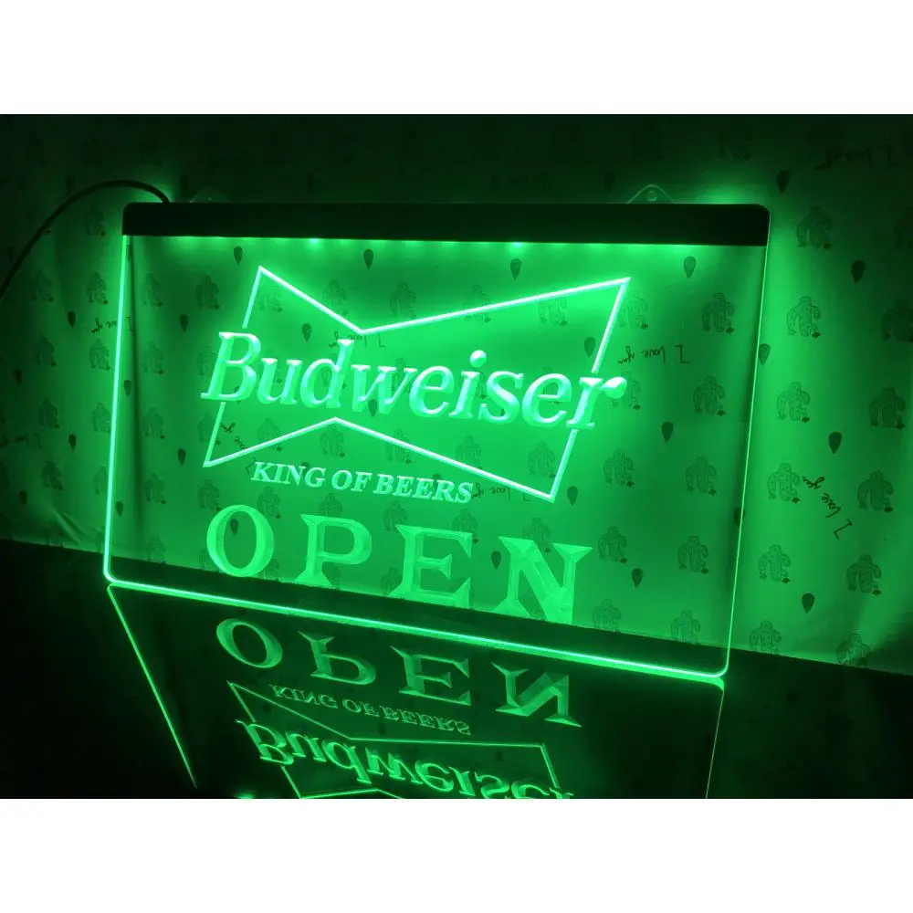 Open Budweiser Beer Pub Bar LED Neon Sign-3D Carving Wall Art for Home,Room,Bedroom,Office,Farmhouse Decor