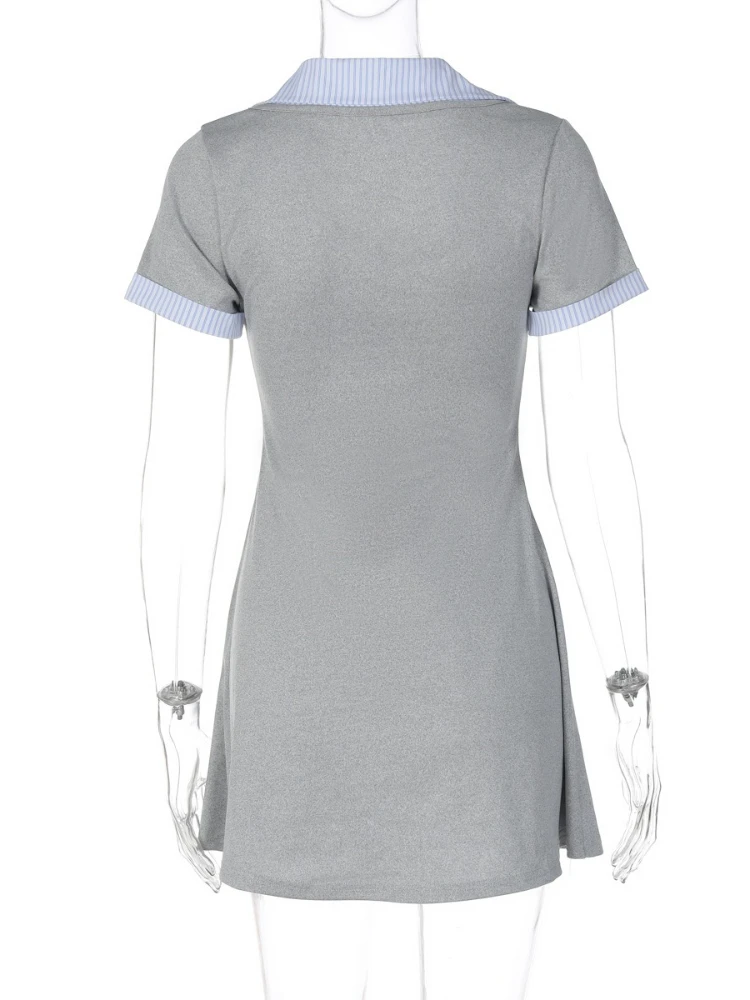 Moda casual colletto rovesciato monopetto abito corto streetwear manica corta da donna patchwork bottoni abiti t-shirt