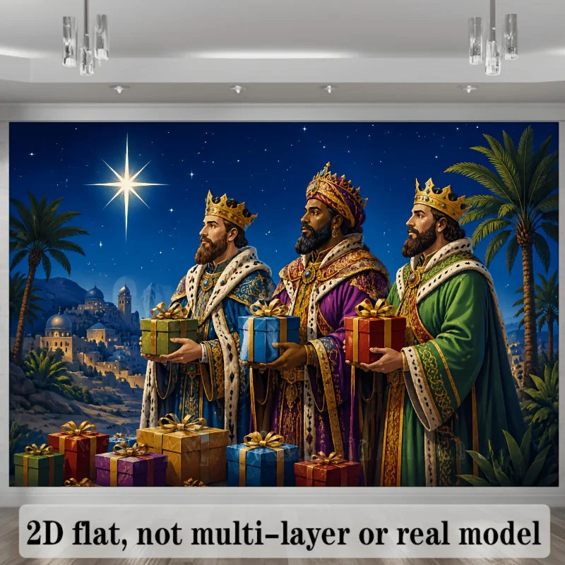 Three Wise Men Nativity Star Christmas 2D Flat Tapestry Backdrop For Religious Holiday Decor Biblical Scene Wall Hanging Art