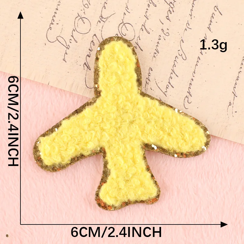 Airplane Gold Glitter Patches Iron on For Clothing Chenille Towel Embroidered Sequins Colorful Appliques for DIY Accessories