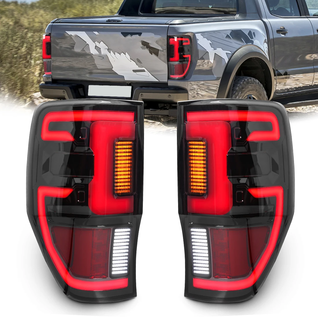LED Taillight For Ford Ranger Raptor T6 T7 T8 Wildtrak XLT XLS XL 2012-2022 Brake Reverse Lamp Turn Signal Lamp Rear Running 12V