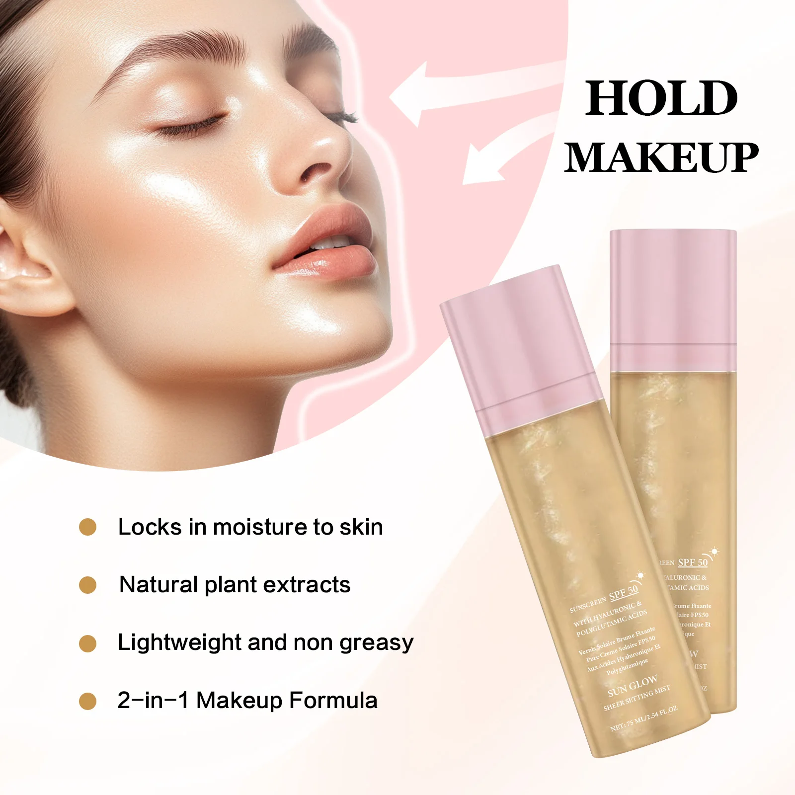 Spray de réglage de maquillage SPF50 +, contrôle de l'huile, longue durée, mat, naturel, Non gras, imperméable, fixateur de Formation de Film rapide, Spray de maquillage