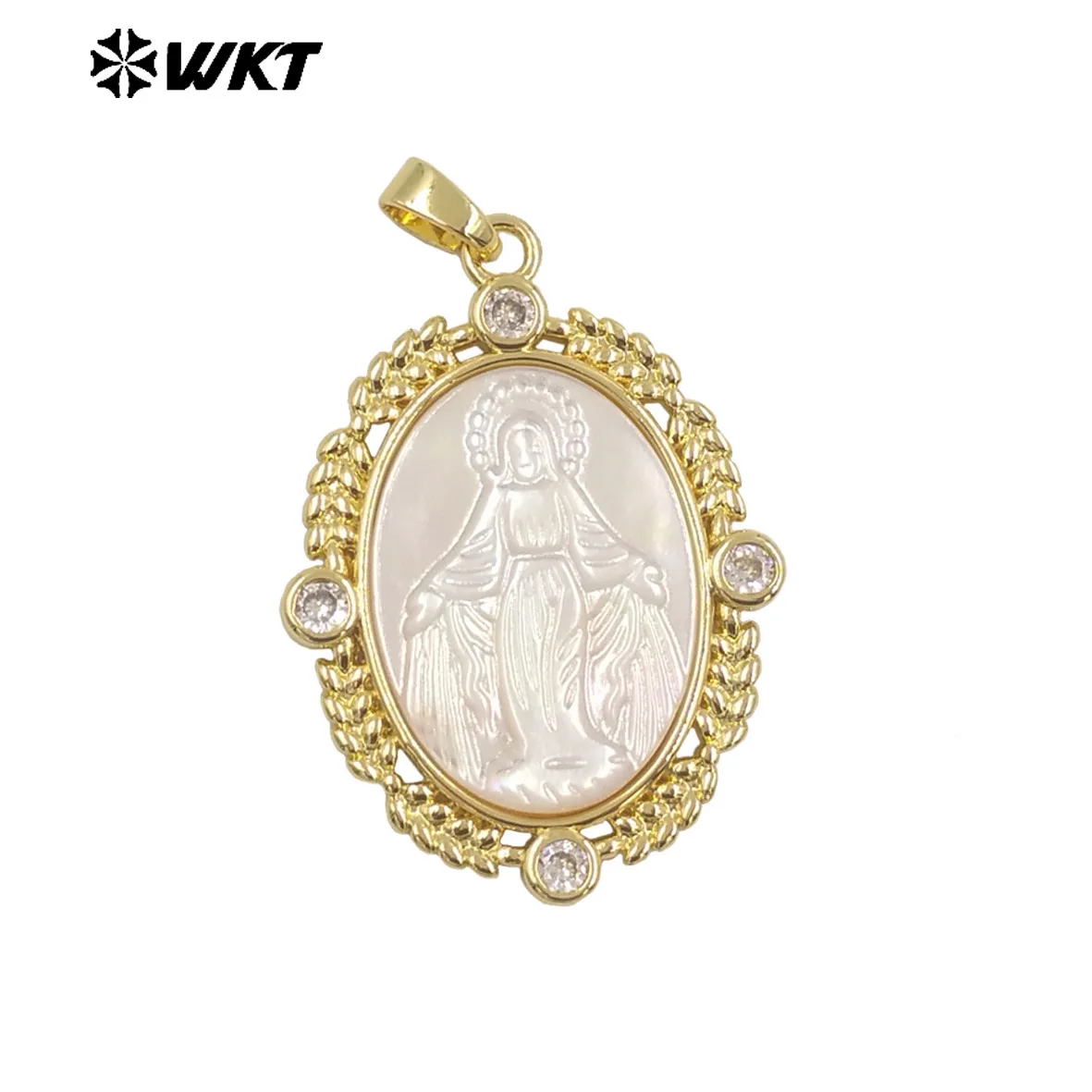 WT-JP368   2024 Popular Retro Style Character Printed Shell Pendant 18K Gold Plated Craft For DIY Versatile Accessories