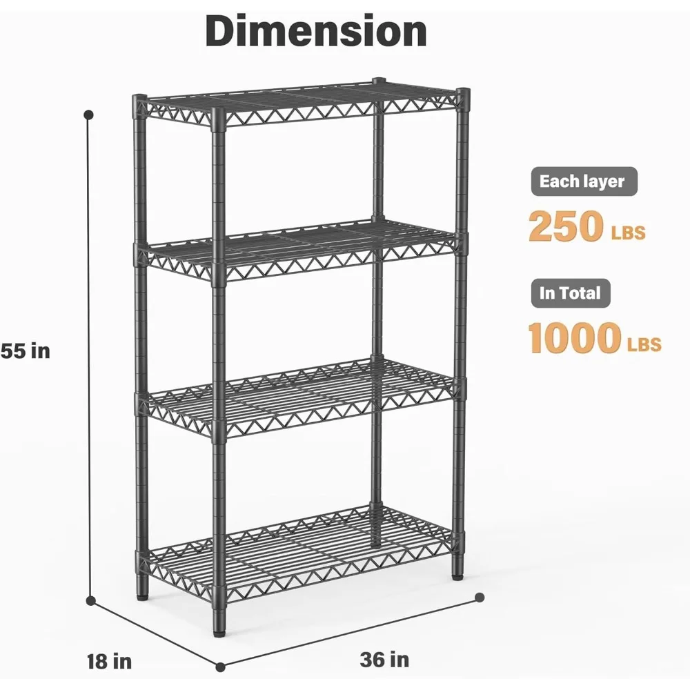 ชั้นวางและชั้นวางของสีเทา4ชั้น-วัสดุเหล็กหนักชั้นวางตู้กับข้าว-ชั้นวางลวดจัดเหล็กเหมาะ