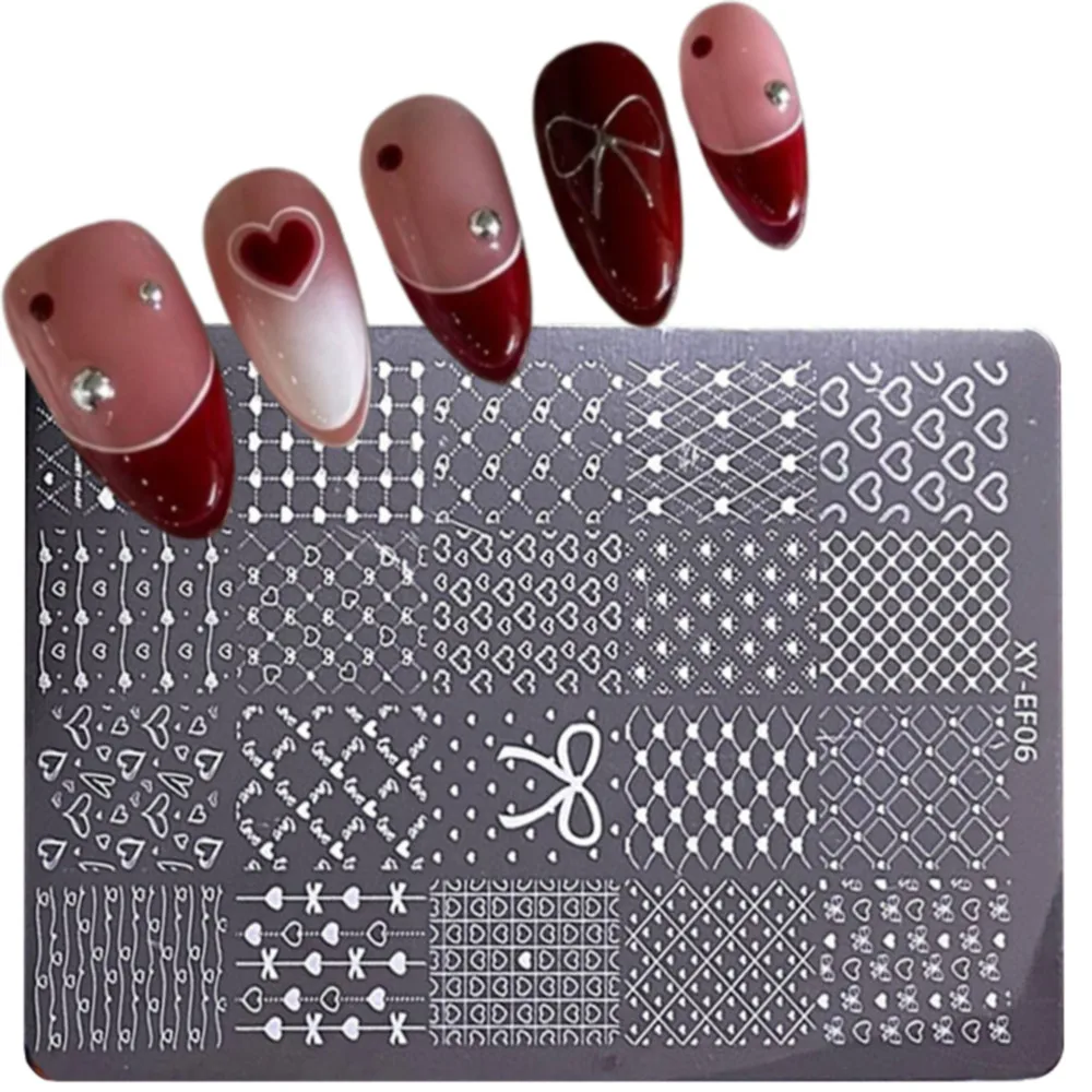14*9.5CM Large Size  Bow Nail Template Cute Love Heart Transfer Printing Stamping Plate Women Home DIY Nail Manicure Tools