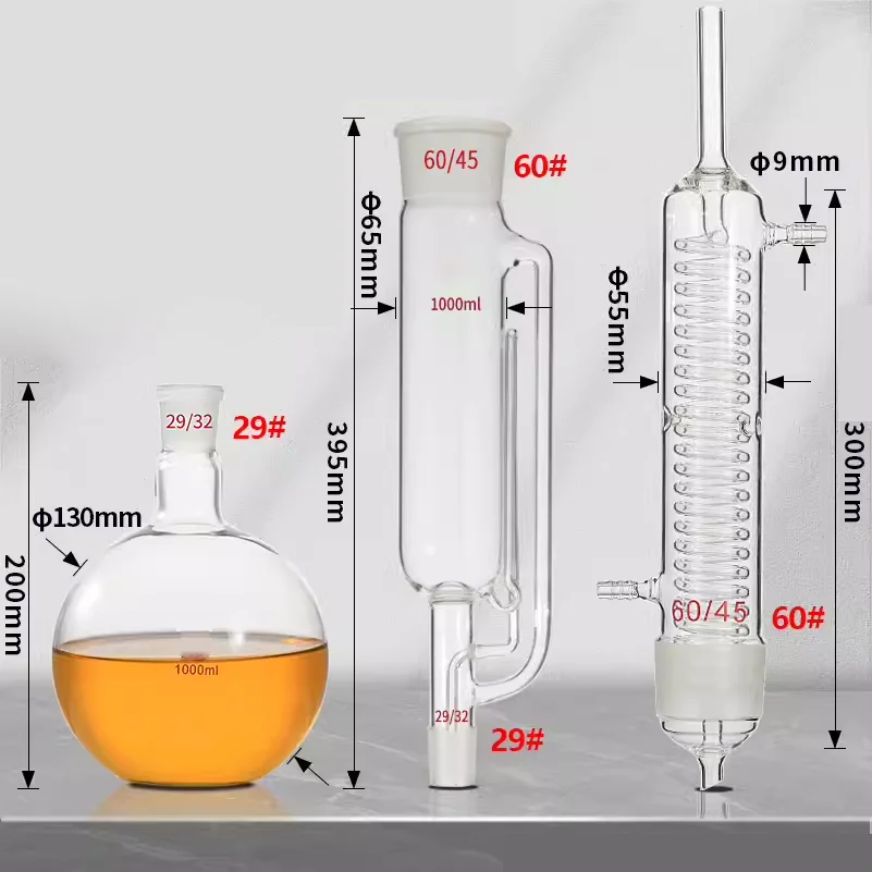 Soxhlet extractor snake-shaped fat extractor 1000ml laboratory condenser tube extraction cylinder glass extraction device