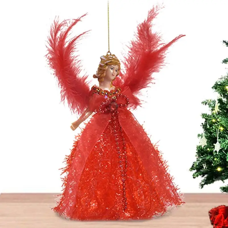 Anjo de natal árvore topper anjo boneca enfeites de natal árvore de natal anjo topper com asas artesanal feriado anjo pingente