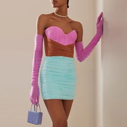 Stone Gloved Ruched Mesh Mini Dress Fashion Sweetheart Multi-colors Women Birthday Event Dress Colorful Mini Length Formal Gowns