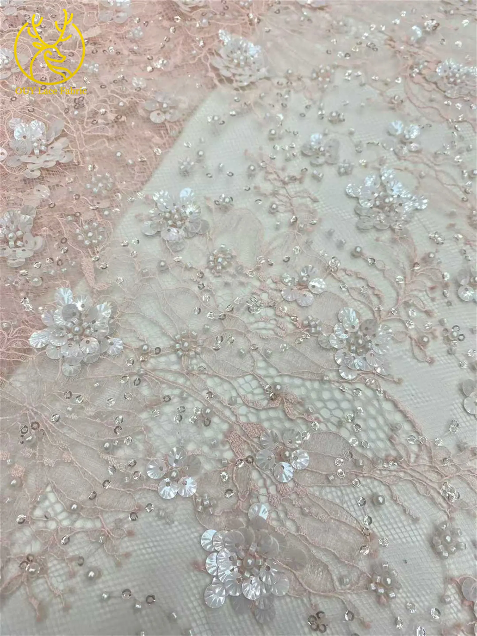 Wunderschöner afrikanischer 3D-Blumen-Pailletten-Spitzenstoff 2026, hochwertige französische nigerianische Perlen-Spitze für Damen-Abendkleider zum Nähen – Detail 8
