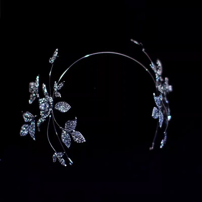 CC Vintage Hairbands for Women Wedding Accessories Bridal Dress Engagement Hair Ornaments Leaf Shape Imitation Pearl Crown AN505