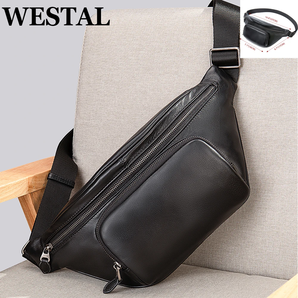 

WESTAL Black Men's Sling Bags Leather Crossbody Side Bag for Men Designer Travel Chest Bags Unisex Outdoor Sport Chest Packs 923