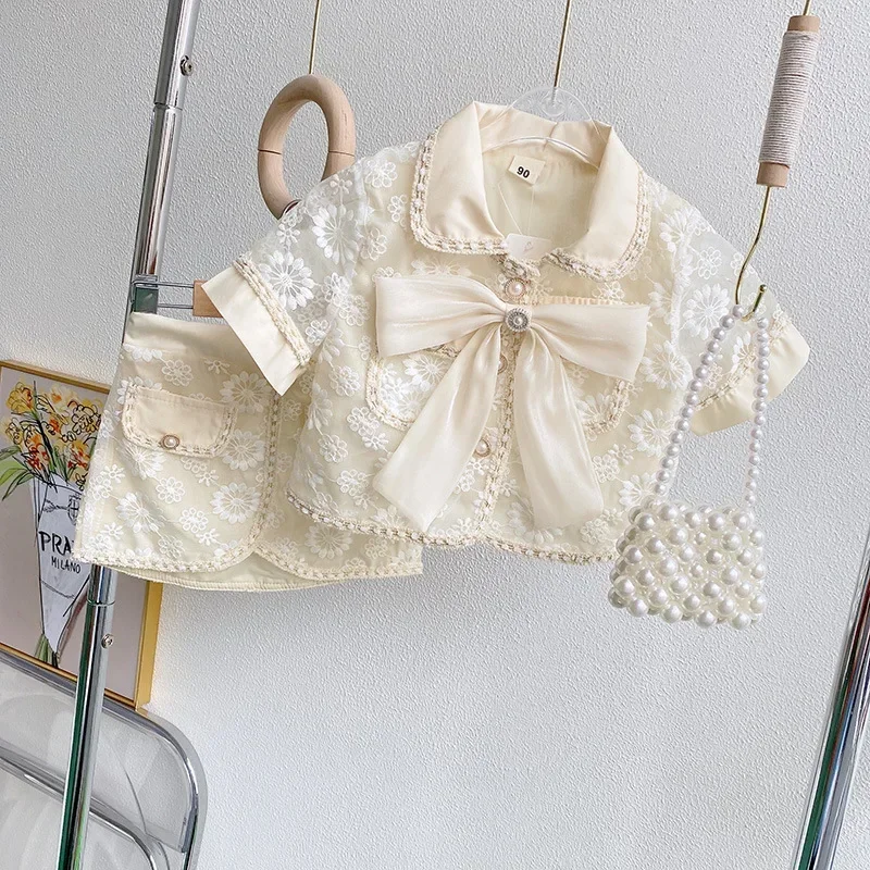

New Girls Clothing Sets Summer Lace Embroidery Set Girls Clothes Outfit Kids Children Suit 2pcs Kids Fashion Clothes Kids