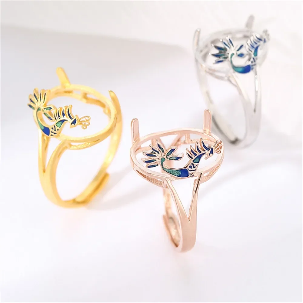 

Ring Blank for 8x14mm/10x16mm Oval Cabochons Ring Setting Gold Plated 925 Silver Enamal Adjustable Ring Base RB088S