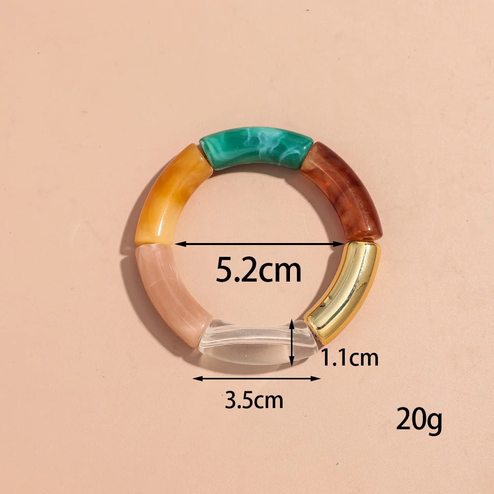 New Colorful Big Bamboo Tube Beads Acrylic Bracelets Bangle for Women Men Boho Stretch Curved Resin Bracelet Stack Jewelry Gifts