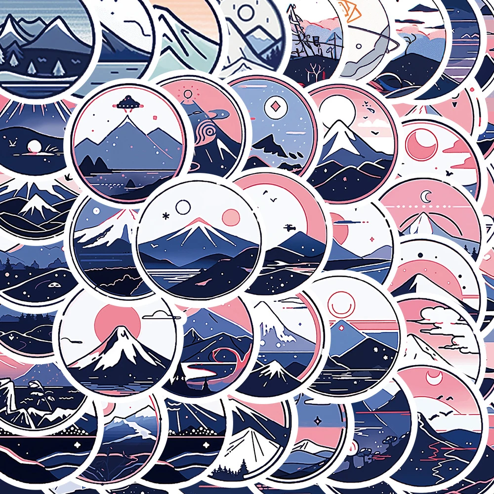 10/30/50pcs Cartoon Mountain Iandscape Aesthetic Stickers Laptop Luggage Phone Guitar Car Waterproof Sticker Kids Classic Toy