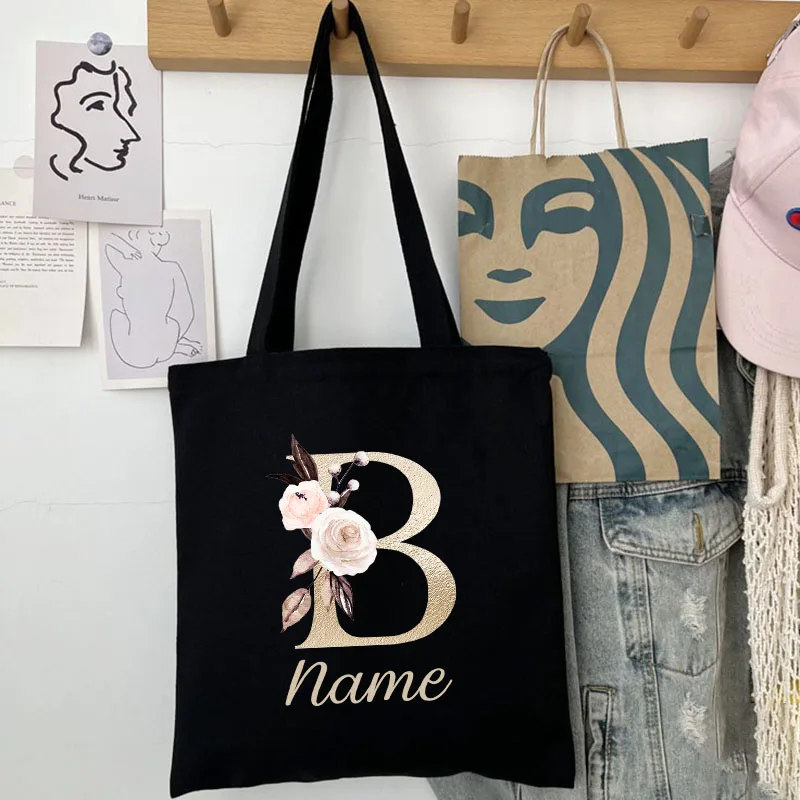 Personalized Name Bag Bridesmaid Team Bride Tote Bags Women Shopper Handbag Foldable Shopping Bag Lady Canvas Plain Tote Bag