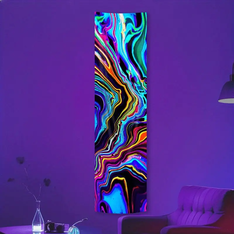 VIKAMA Fluorescent Vibrant Fluid Abstract Liquid Marble UV Glow Vertical Tapestry Long Wall Decor Accent Soft Durable Cozy Gift
