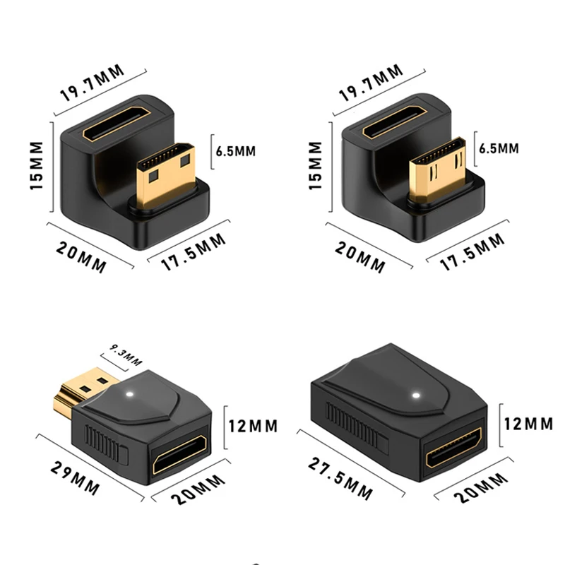 360 Degree U-shaped L Converter Mini HDMI Male to HDMI-compatible 2.1V Female 8K@60Hz Extension Adapter for Monitor Display