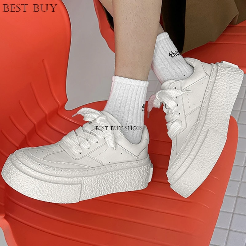 Spring New Sport Style Street Teenagers Hombre Daily Dress Flat Sneakers For Men's Solid White Casual Height Increasing Shoes