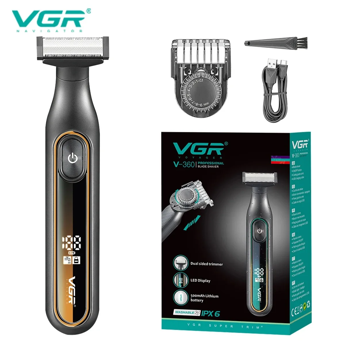 VGR Триммер для волос Водонепроницаемый машинка для бытовой Перезаряжаемый машинка для мужчин для стрижки волос регулируемая Триммер для волос Можно стирать всего тела Возвратно-поступательный мужской триммер V-360