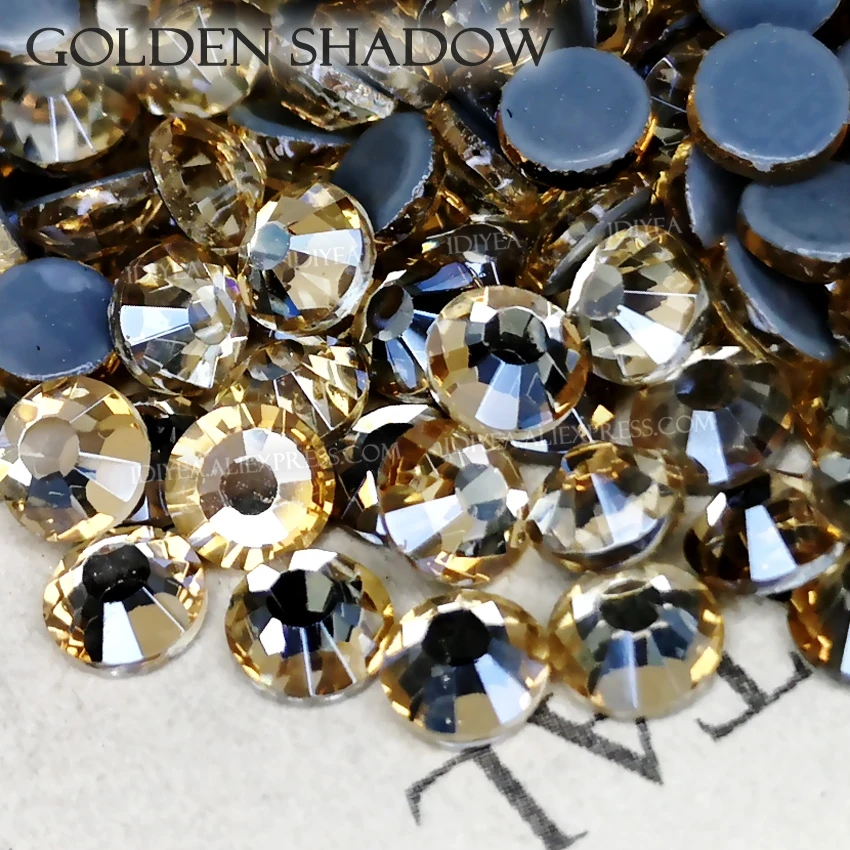 Golden Shadow glass hot fix rhinestone strass crystal hotfix flatback stones for fabric garment wedding clothes costume glitters