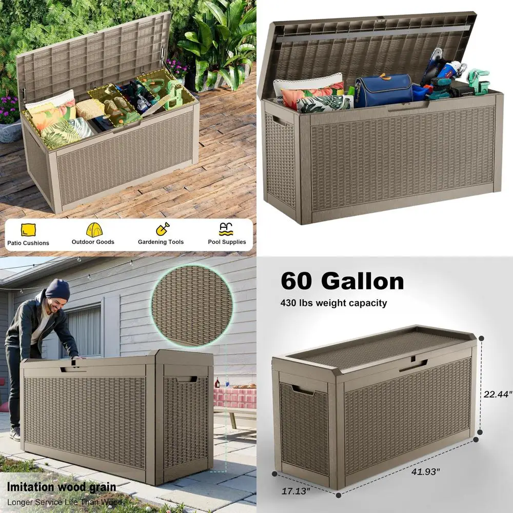 

Gray 60 Gallon UV-Resistant Outdoor Storage Box for Patio, Garden, Porch