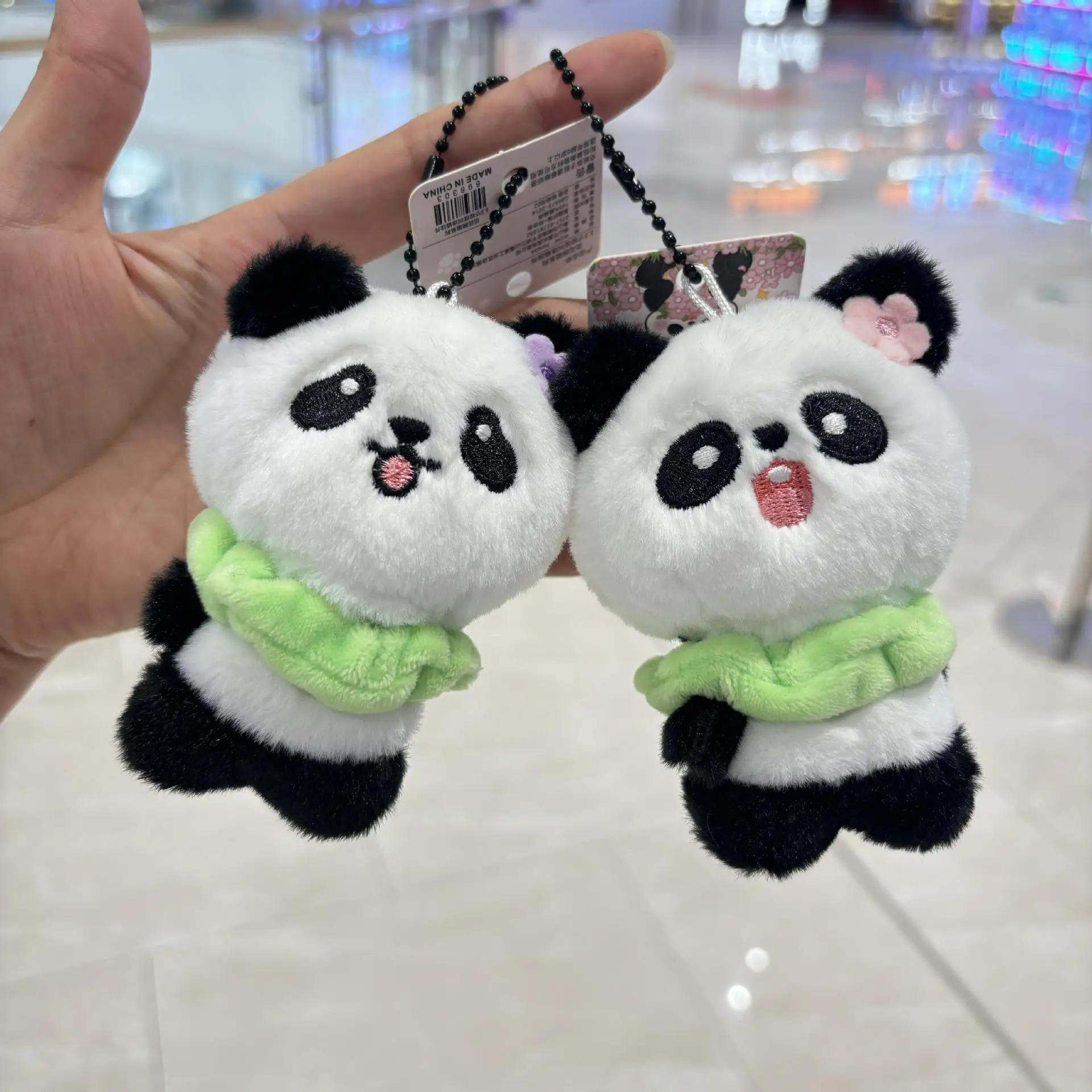 newSuper cute flower panda popular plush toy wholesale doll hanging bead chain gift for girlfriend doll