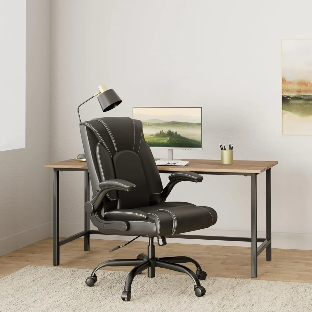 

Flip-up Arms Office Chair Executive Chair Swivel Office Chair with hydrolysis-Resistant Leather Spring Cushion Thick Padding