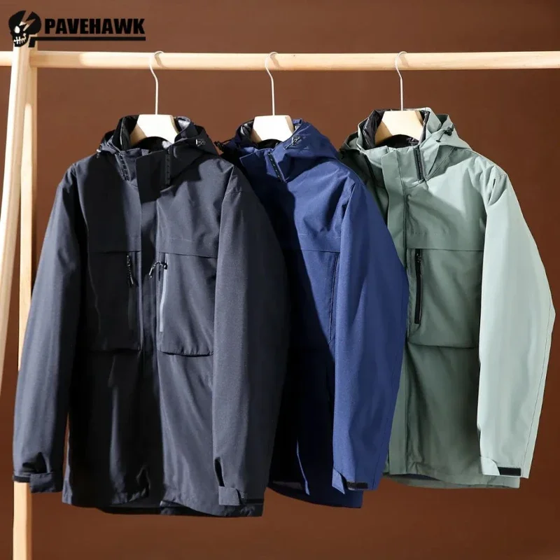 

Mens Outdoor Charge Jacket Windproof Waterproof Solid Warm Hooded Cotton Coat Inner Liner Detachable Casual Loose Hiking Parkas