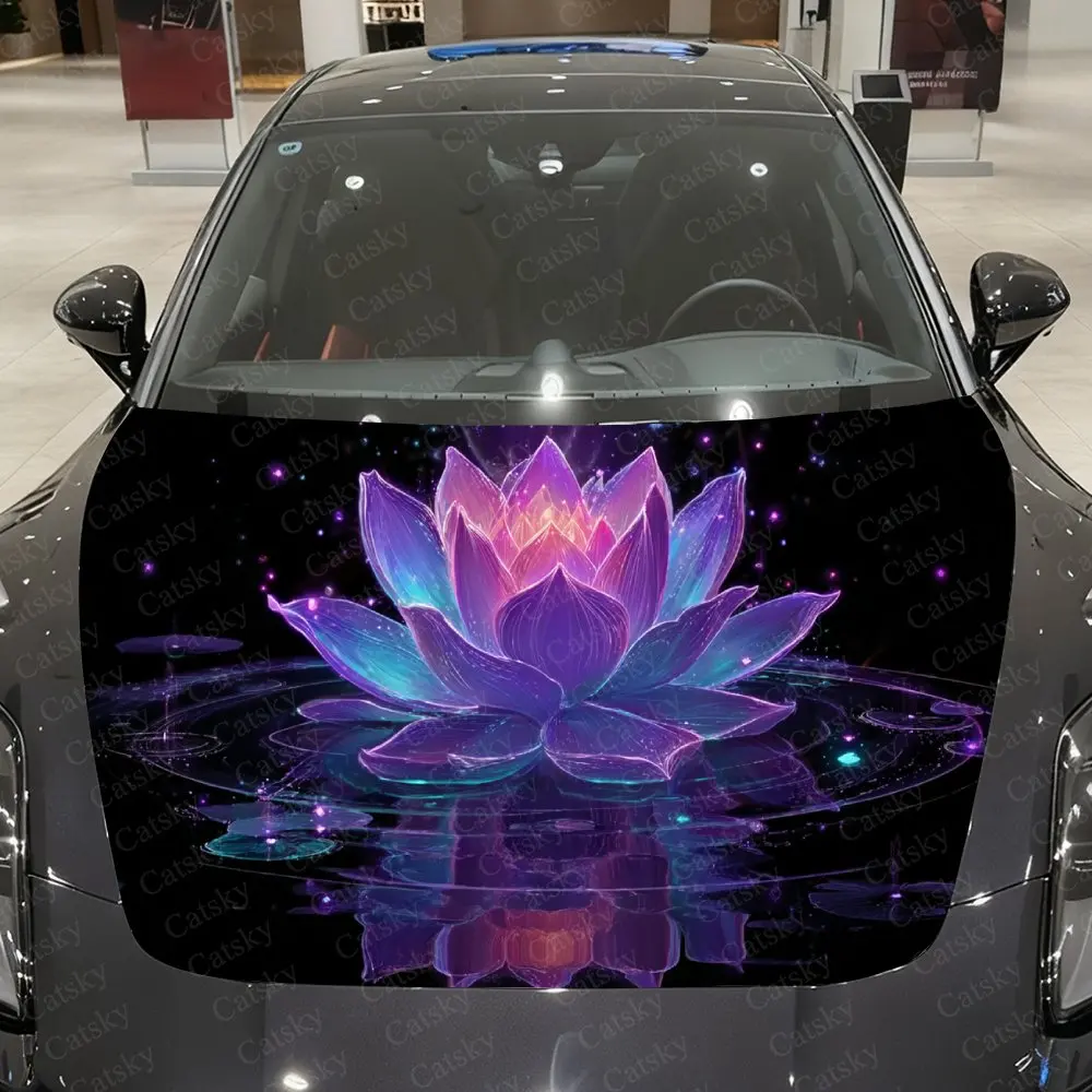 

Neon Lotus Realm Star Water Car Vinyl Wrap, PVC Material Waterproof Car Hood Sticker, Self-Adhesive Scratch-Resistant Stickers f