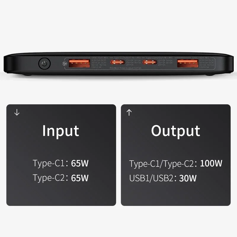 Hot sales100W Power Bank20000mAh Type C PD Fast Charging Powerbank Portable External Battery USB Quick Charge for Macbook Laptop