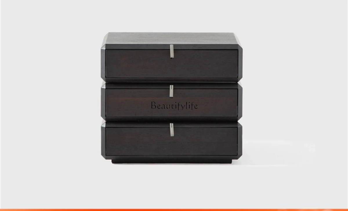 

Rotatable modern simple bedside cabinet storage three-pump Italian minimalist black cabinet