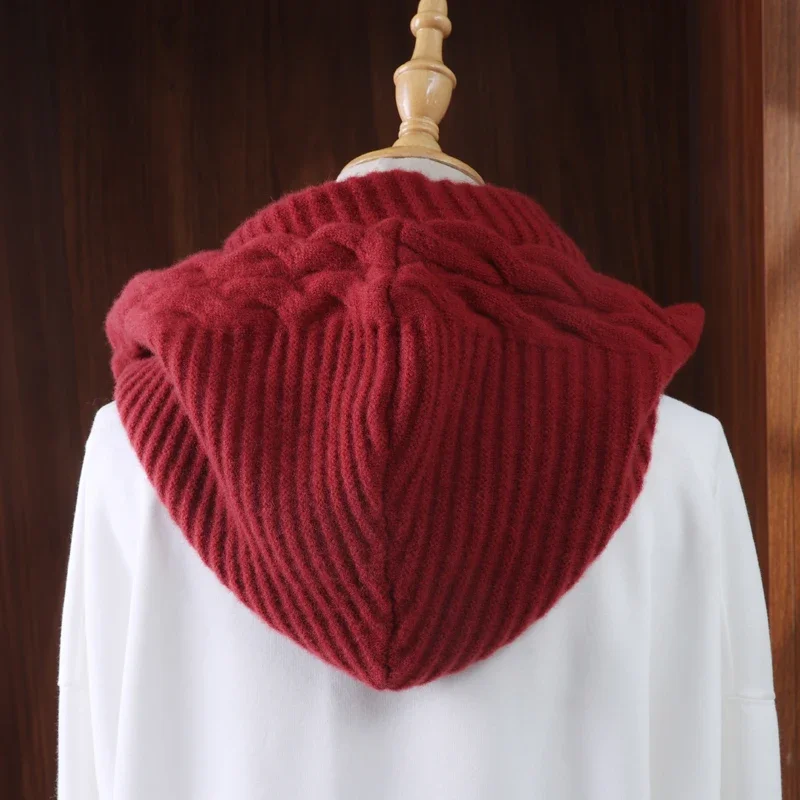 

Unisex 100% Wool Hooded Scarf Hat Twist Soft Warm Balaclava with Fake Collar for Women Winter Autumn Korea Fashion Neck Warmer