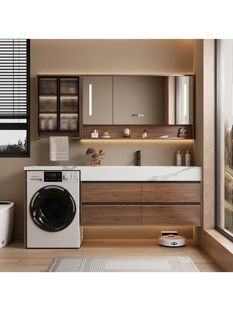 

New Chinese walnut washing machine cabinet bathroom washbasin cabinet combination