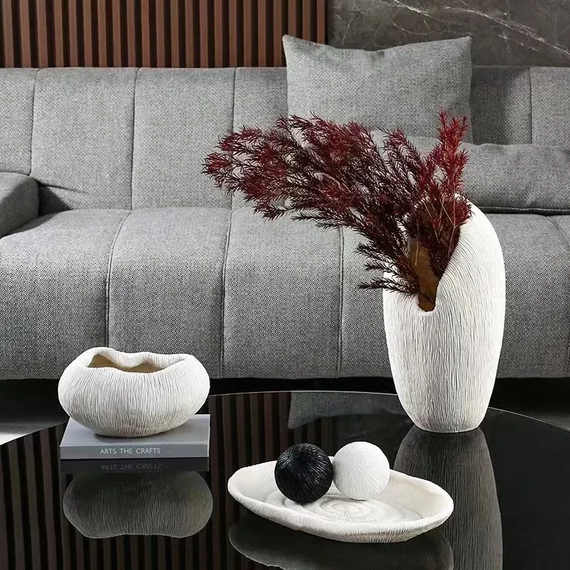 Simple Coral Textured Resin Vase, Flower Arrangement, Living Room Storage Container, Irregular Tray, Home Decoration Ornaments